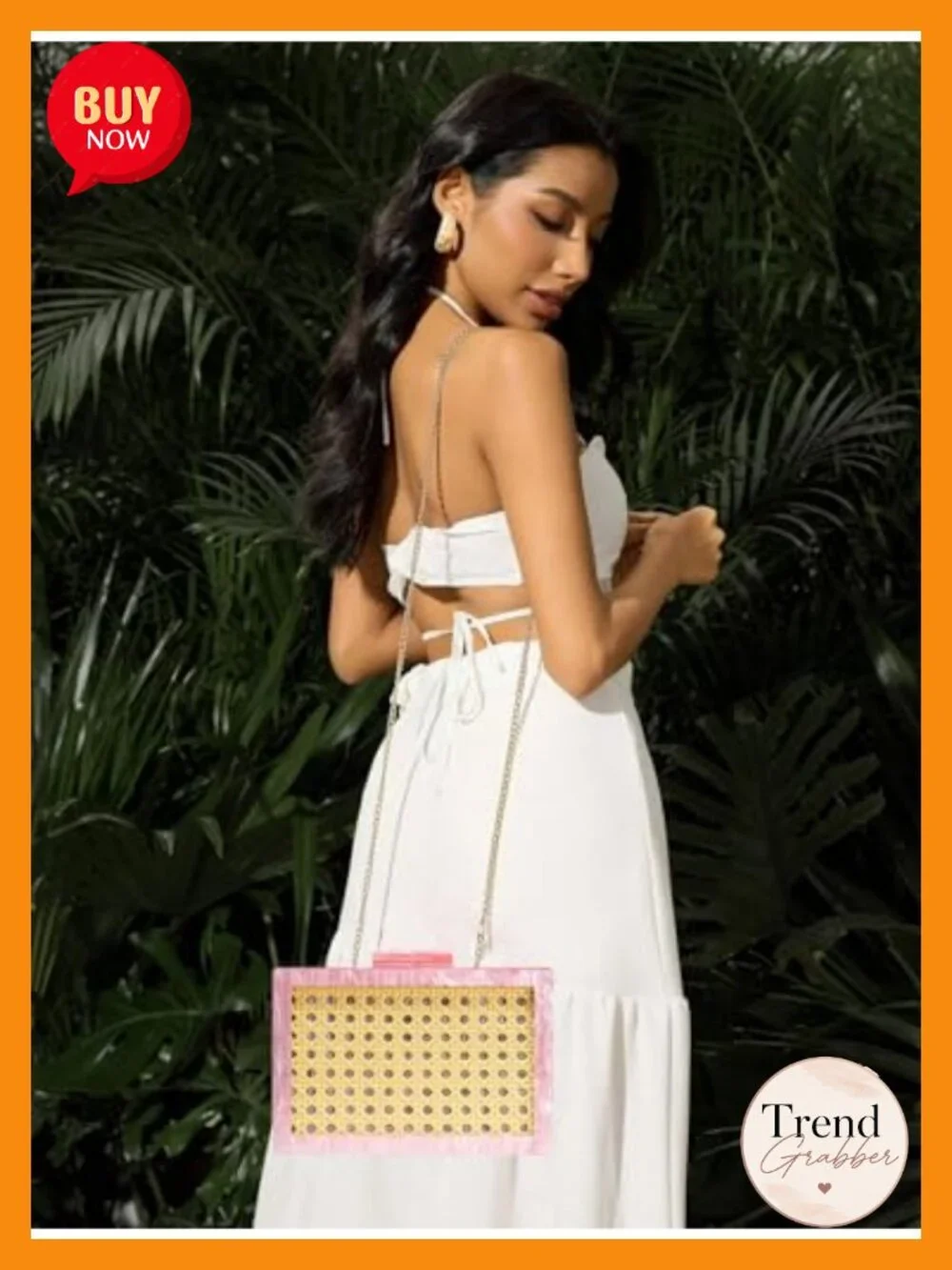 Acrylic Rattan Woven Pattern Square Box Crossbody Handbag Shoulder Bag Chain